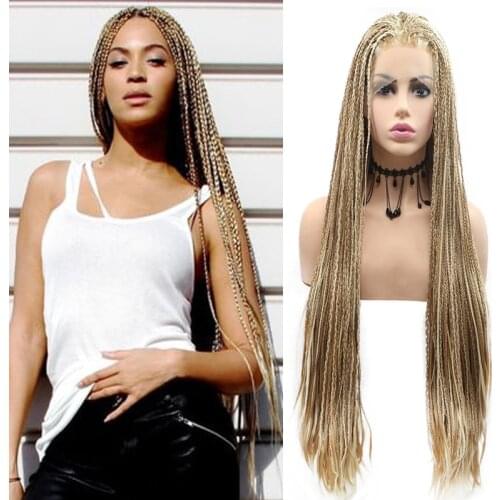 Mixed Blonde Braided Wigs for Women Long Afro Girls Micro Box Braids Lace Front Mix Color Blonde Brown Synthetic Lace Front Wigs