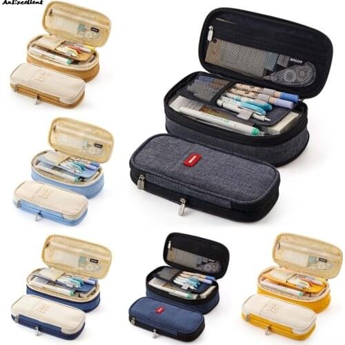 Flip Pencil Case Large Capacity Canvas Pencil Pouch Pencil Bag Makeup Bag Pen Box For Teen Student School Stationery Gift Supply