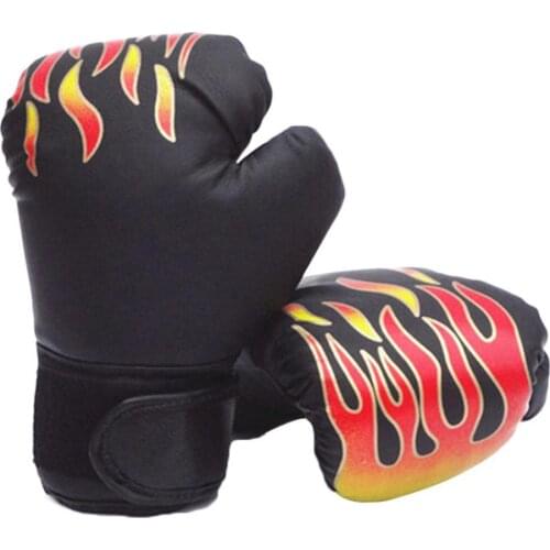 1 Pair Flame Print Faux Leather Adult Boxing Muay Thai Training Sandbag Hand Gloves Unisex for Battle Training Accessories
