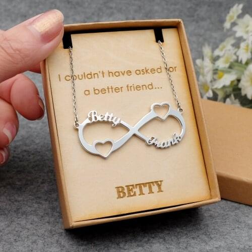 Personalized Infinity Necklace with Heart Custom Name Necklace Best Friend Jewelry Gift for Her
