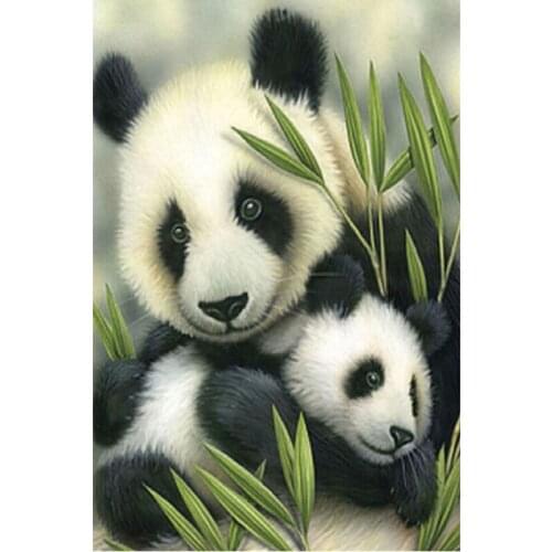 Full Panda Diamond Embroidery Two panda Bamboo leaves Square Drill Animal Rhinestone Diamond Painting Mosaic Picture Needlework
