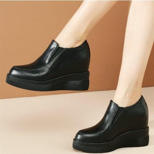Casual Shoes Women Genuine Leather Wedges High Heel Ankle Boots Female Pointed Toe Platform Pumps Shoes 2020 Fashion Sneakers