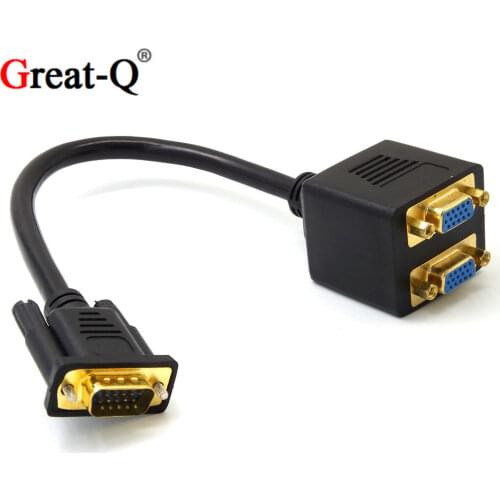 Great-Q RGB VGA SVGA Male to 2 VGA HD 15 Female Splitter Adapter Extension Cable