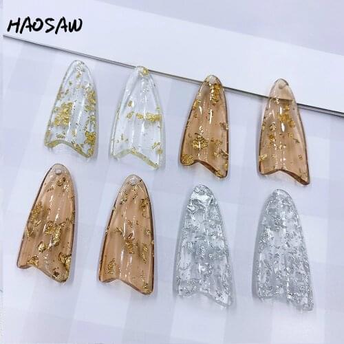 HAOSAW 16*34MM 6Pcs/Lot Acetic Acid Charm/Curved/Oval/Golden Glitter/DIY Jewelry Making/Hand Made/Earring Findings