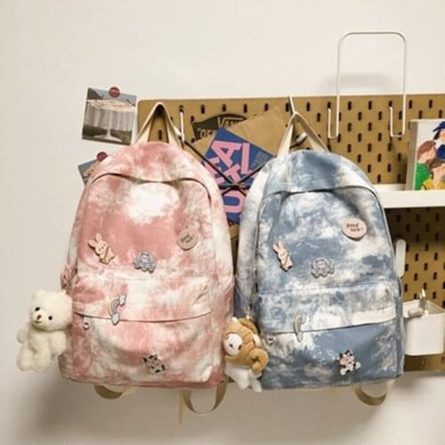 Schoolbag female Korean college students retro tie-dye canvas backpack ins Japanese junior high school student travel backpack