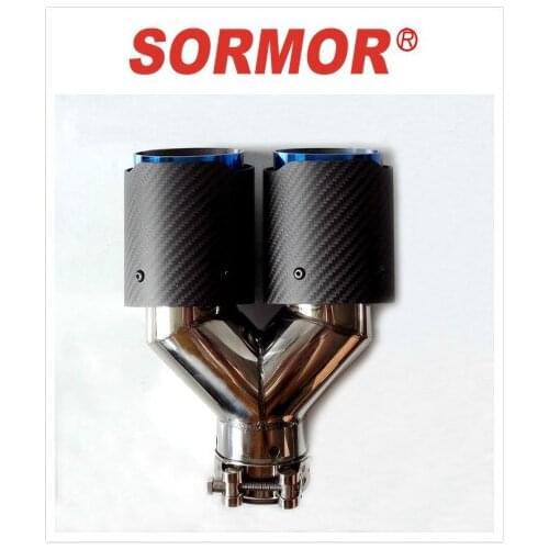 SORMOR H style matte black Model Dual Carbon fiber stainless steel universal Auto exhaust tip Double end pipes universal