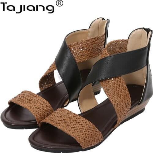 Ta Jiang New bohemian style braided belt wedge heel womens sandals retro roman shoes summer fighter sandals T9116-1