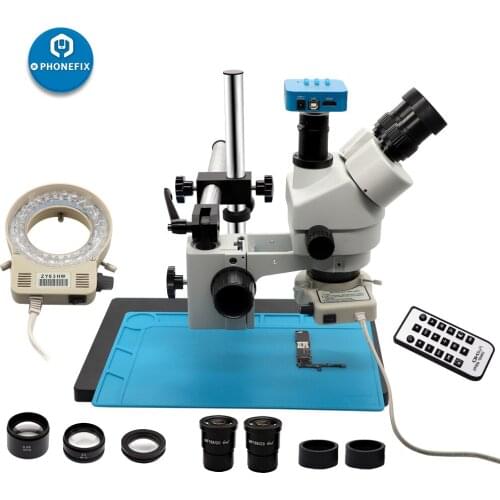 3.5-90X Simul Focal Trinocular Stereo Microscope Continuous Zoom VGA HDMI Camera Video Microscope for Phone PCB Soldering Repair