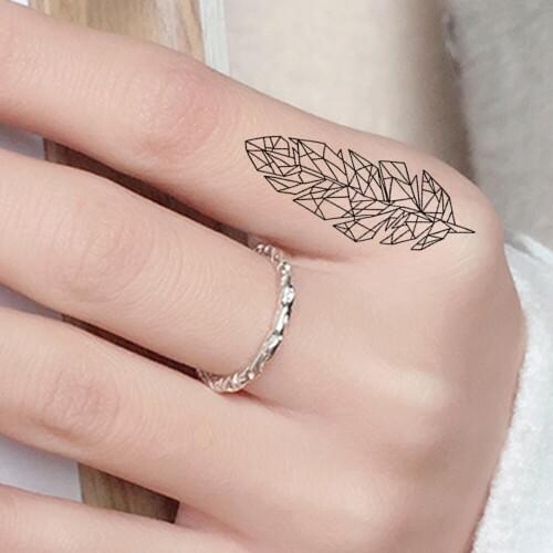 VANKIRS Pencil Sketch Feather Temporary Tattoo Stickers Women Finger Arm Art Fake Tatoos Geometric Leaf Black Waterproof Tattoo