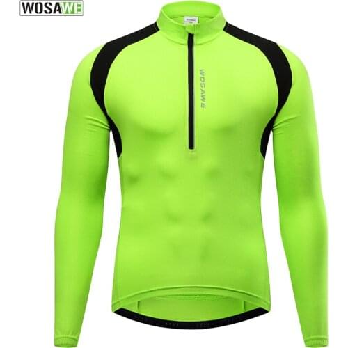 WOSAWE Mens Half Zipper Cycling Jerseys Long Sleeves Road MTB Bike Shirts Ventilation Riding Bicycle Jacket Cycling Clothings