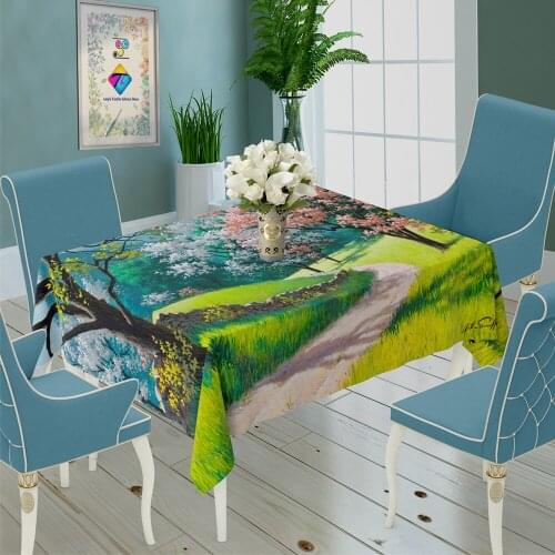 Forest Lake Scenery Tablecloth Waterproof Thick Rectangular Tablecloth Dining Table Cover Living Room European Fireplace Decor