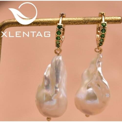 Xlentag New Handmade Natural White Baroque Pearl Hanging Earrings Women Girl Wedding Party Gift Fashion Fine Jewelry GE1040A