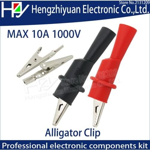 Hzy 2pcs Alligator Crocodile Test Clip Clamp For Multimeter Tester Probe New Red Black MAX 10A 1000V Alligator Clip