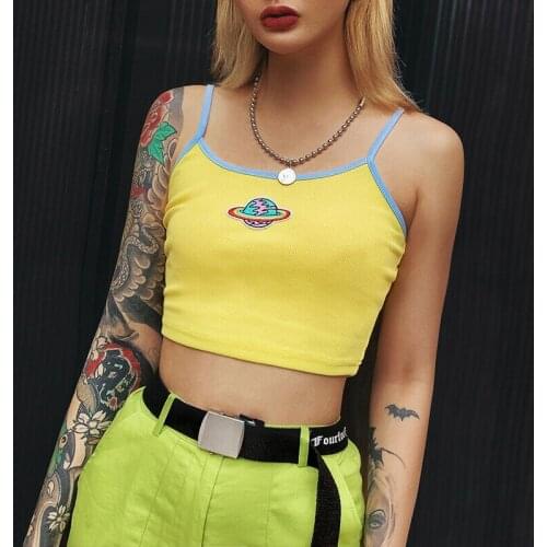New Hot Tanks Summer Womens Printed Vest Yellow Sleeveless Crop Top mujer femme Blouse T-shirt gothic Fashion streetwear