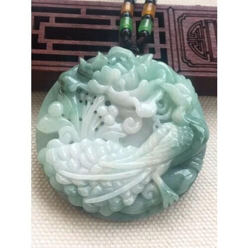 Natural 7A Myanmar jade Hand-Carved jade peacock flower green jade pendant jade necklace women pendants jewelry jade necklaces