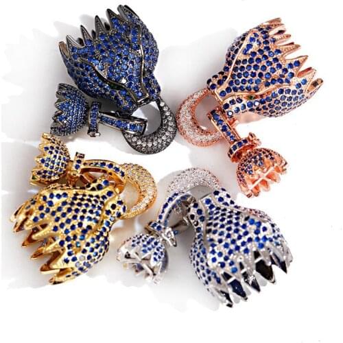 1PCS Luxury Dragon Pendants Copper Spacer Beads Blue CZ Charms Loose Beads For Making Jewelry Bracelet DIY Findings Accessories