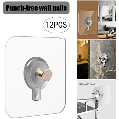 12Pcs Adhesive Wall Screws Hanging Nails Wall Hook Self Adhesive No Drilling Non-Trace Kitchen Wall Stickers