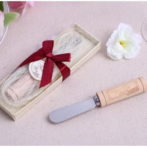 200pcs Vintage Reserve Stainless Steel Wooden Wine Cork Handle Cheese Spreader Spreaders Wedding Favors gift SN1249
