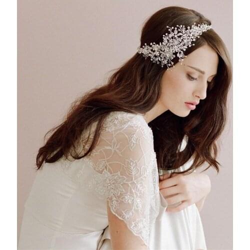 2017 Fashion hanmade crystal bridal headdress soft white wedding accessories vintage headbands bride silver hair accessories