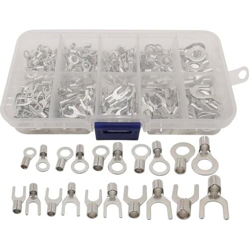 320Pcs/Box Non-Insulated Crimp Terminal Connector Ring Fork U-Type Brass Terminals Assortment Kit Cable Wiring Crimp Spade