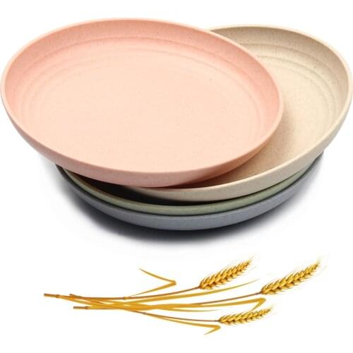 4pcs Lightweight&Unbreakable Wheat Straw Plates Non-Toxin Eco-Friendly Degradable Dishes Dishwasher Microwave Reusable Container