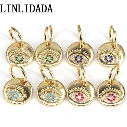 5Pairs New coin gold color earring for women cz zircon eye lucky dangling earrings fashion jewelry