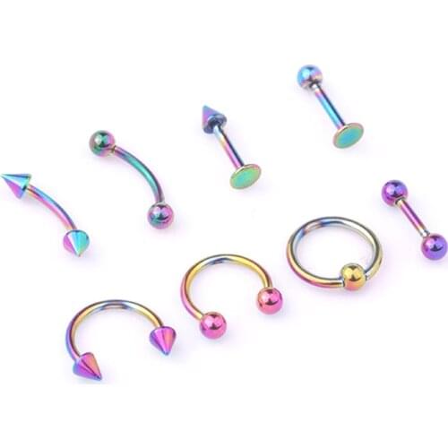 8pcs/set Mix Bar Ball Ring Spiking Surgical Stainless Steel Ear Eyebrow Lip Nose Tongue Piercing Set jewelry For for Women Men