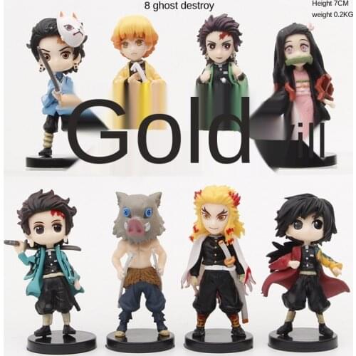 8PCS Cute Kawaii Action Figure Anime Demon Slayer Figures Q Version Kamado Tanjirou Kamado Sitting Kimetsu No Yaiba