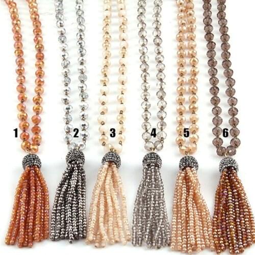Free Shipping Fashion Bohemian Jewelry Glass Crystal Rosary Chain Crystal Tassel Pendant Necklaces