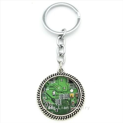 TAFREE keychain Computer green Circuit Board picture Computer Geek Nerd Accessories Geek ring jewelry Gift KC146