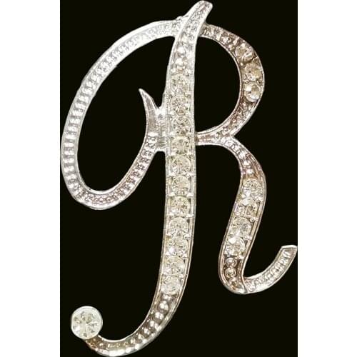 RSHCZY Letter R Cute Brooch For Women Men Rhinestones Crystal Silver Color Metal Pins Jewelry Accessories Christmas Gift
