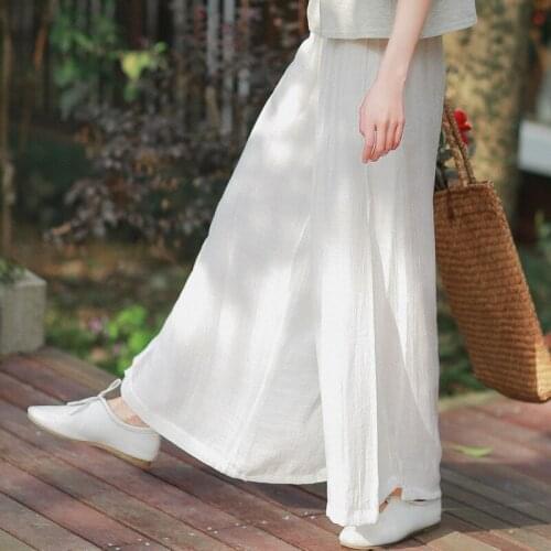 Autumn Retro Women Pants New Literary Cotton Linen Casual Loose Double Layer Female Wide Leg Trousers Color Matching Harem Pants