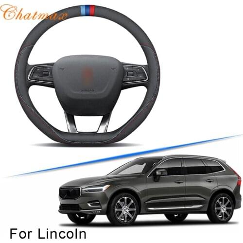 Car Steering Wheel Cover Black Leather Universal Fit for Lincoln MKC MKX MKZ Corsair Navigator All Series Easy to Install