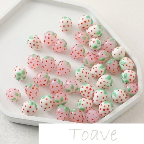 Colored glaze cream pink white strawberry straight hole diy beaded necklace bracelet earrings material accessories