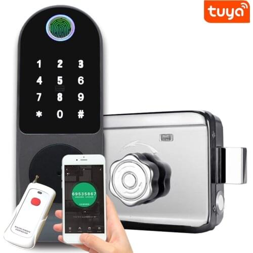No Wiring Tuya Fingerprint Door Lock Outdoor Gate Lock Password RFID Card Keyless Front Electronic Mortise Lock Home Door Lock