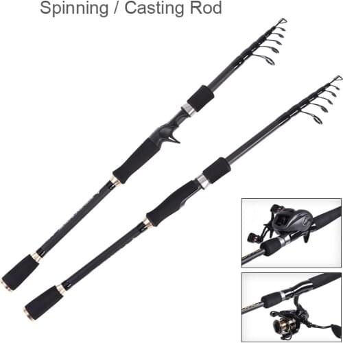 2.1m 2.4m 2.7m Carbon Lure Fishing Rod Straight Shank 6 / 7 Section Telescopic Ultra Light Carbon Fiber Fishing Pole Lure Tackle