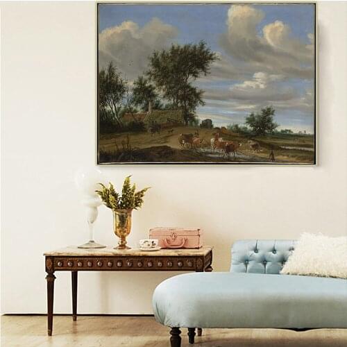 Citon Jacob van Ruisdael《A Country Road》Canvas Art Oil Painting Landscape Artwork Poster Picture Wall Decor Home Decoration