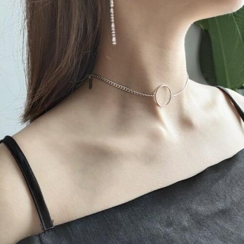 Dainty Circle Karma Necklace Minimalist Curb Box Chain 925 Sterling Silver Women Choker Fashionable Girls Jewelry