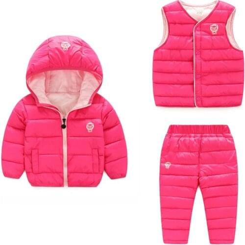2021 Boy Girl Clothing Sets Winter 3Pcs Children Suit Hoody Down Jacket Pants Vest Waterproof Snow New Year Kids Clothes Costume