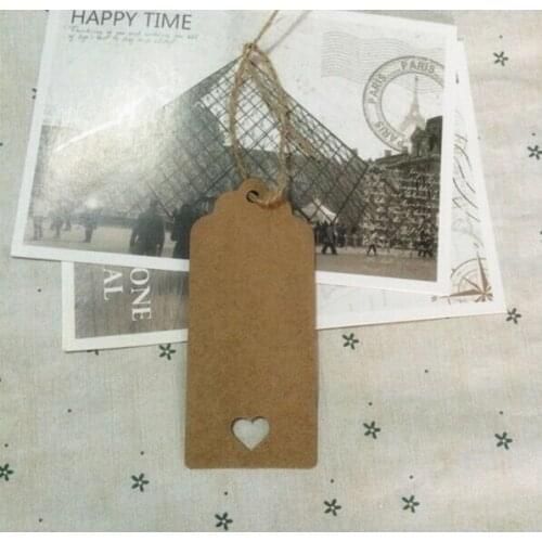 Kraft/ White 500pcs/lot Blank Paper Hang Tag With Love Heart Size 9*4cm For Candy BoX Decoration Rope Included