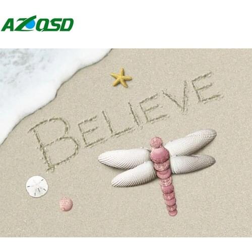 AZQSD Full Square Diamond Embroidery Dragonfly Starfish Seaside Mosaic Diamond Painting Landscape Cross Stitch Home Decor