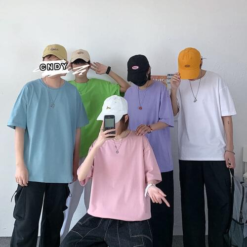 Summer cotton solid color T-shirt mens fashion O-neck casual T shirt men streetwear Korean loose short-sleeved Tshirt Mens tops