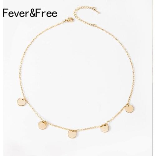 Fever&Free Hot Sale Round sequins Choker Necklaces Simple Charms Plated Alloy Pendant Necklaces Fashion Choker Jewelry For Women