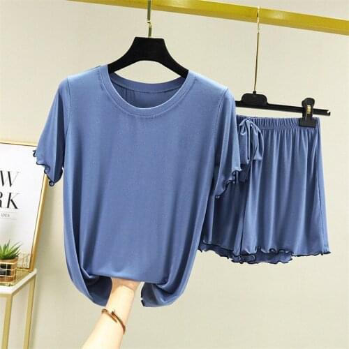 M-3XL Womens Pajamas Set O Neck Casual Summer Sleepwear Pijamas Large Size Shorts Thin Cool Girls Nightwear Home Clothes