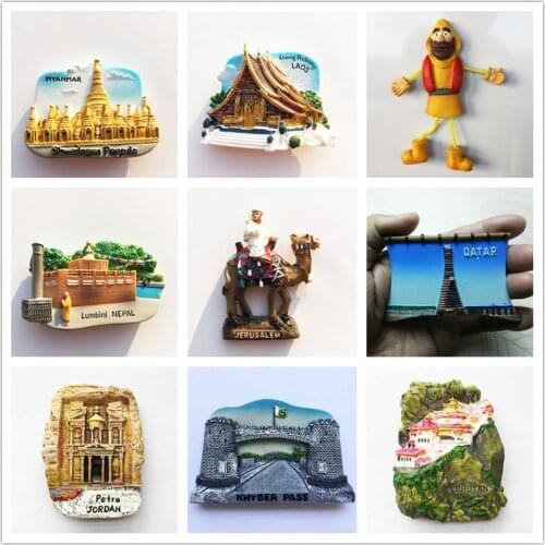 Fridge Magnet Souvenir Middle East Tourist Bhutan Pakistan Jerusalem Laos Nepal Jordan Qatar Myanmar Magnets Refrigerator Decor