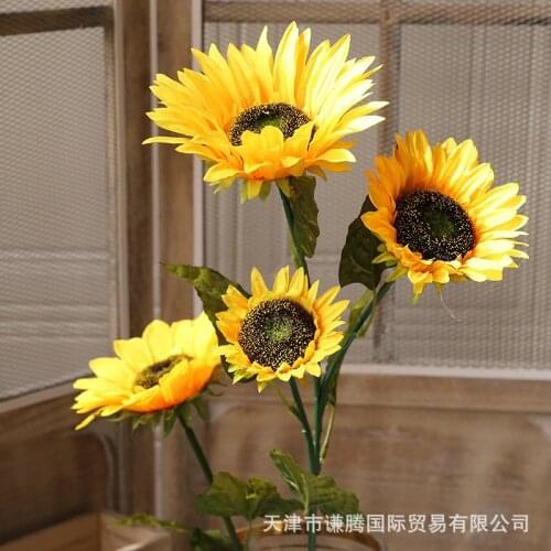 Simulation 3 Heads Sunflower Silk Flower Fall Decoration for Home Decoration Photography Props Wedding Fake Flowers