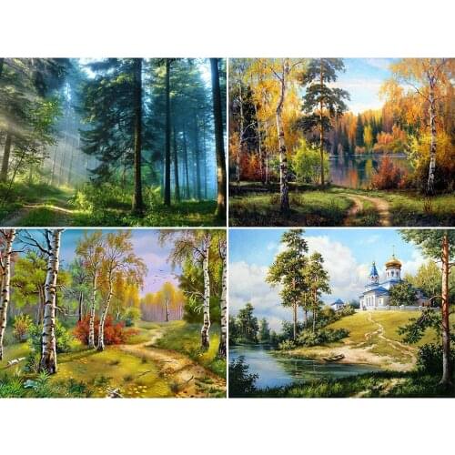 5D DIY Diamond Painting Landscape Cross Stitch Kit Full Drill Embroidery Forest Mosaic Picture Of Rhinestones Decor New Arrival