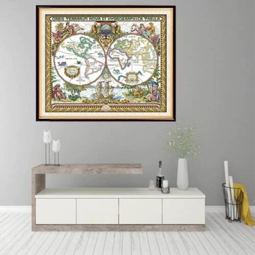 Stamped Cross Stitch Kits Patterns Embroidery Kit - Old World Map, 14 Counted 51x42cm