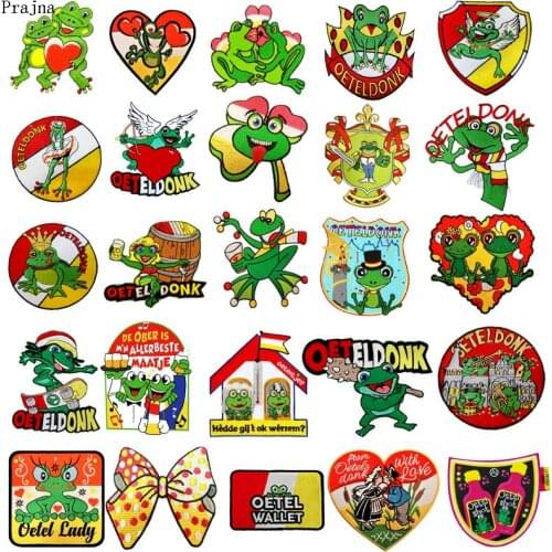 Prajna Frog Embroidered Patches Iron on Patch Stripe For Clothes Oeteldonk Emblem Full Embroidered Frog Carnival for Netherland