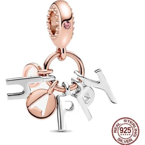 New 925 Sterling Silver Bead Happy Letters Dangle Charm DIY fine beads Fit Original Pandora Charms Bracelet Jewelry 2021